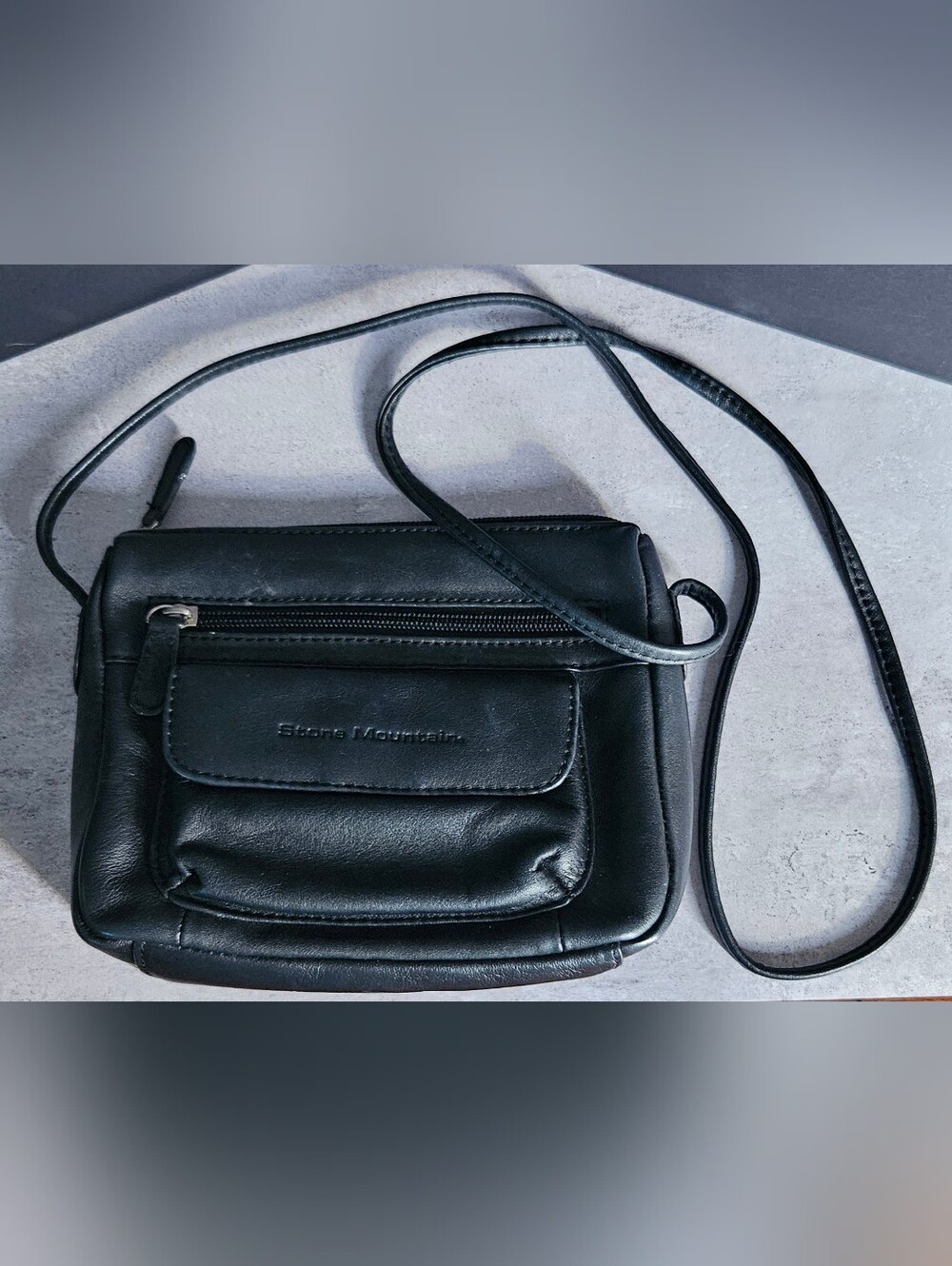 Stone Mountain Accessories Black Leather Crossbody with Front Pocket